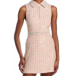 Alice + Olivia Ellis Embellished Tweed Collared Dress